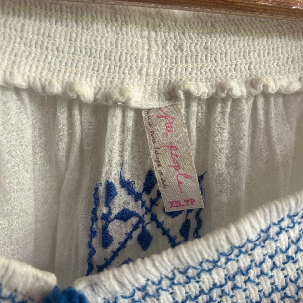 Free People White and Blue Embroidered Blouse - Picture 5 of 12